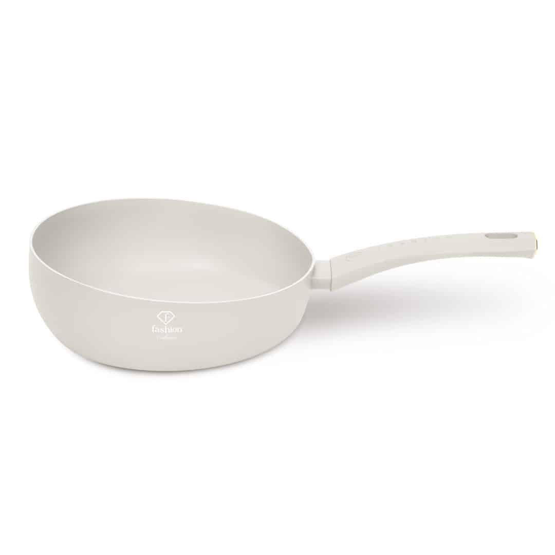 Kétoldalas, fordítható serpenyő, 26 cm (Krém, arany). A termék ferde nézetből.