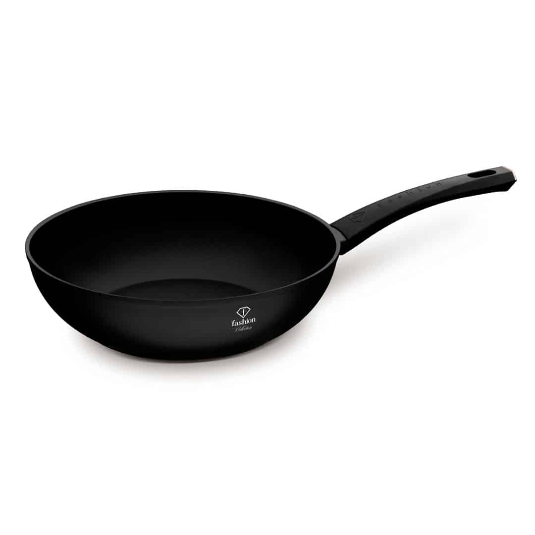 Tapadásmentes wok, 28 cm (Fekete, rozéarany). Termékfotó világos háttéren.