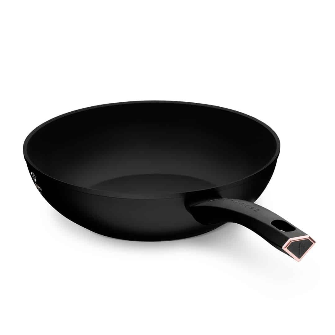 Tapadásmentes wok, 28 cm (Fekete, rozéarany). A termék ferde nézetből.