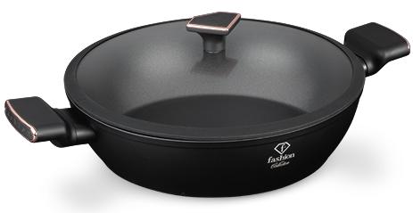 Alacsony lábas üvegfedővel, 30 cm, fekete és rózsaarany, 2. kép