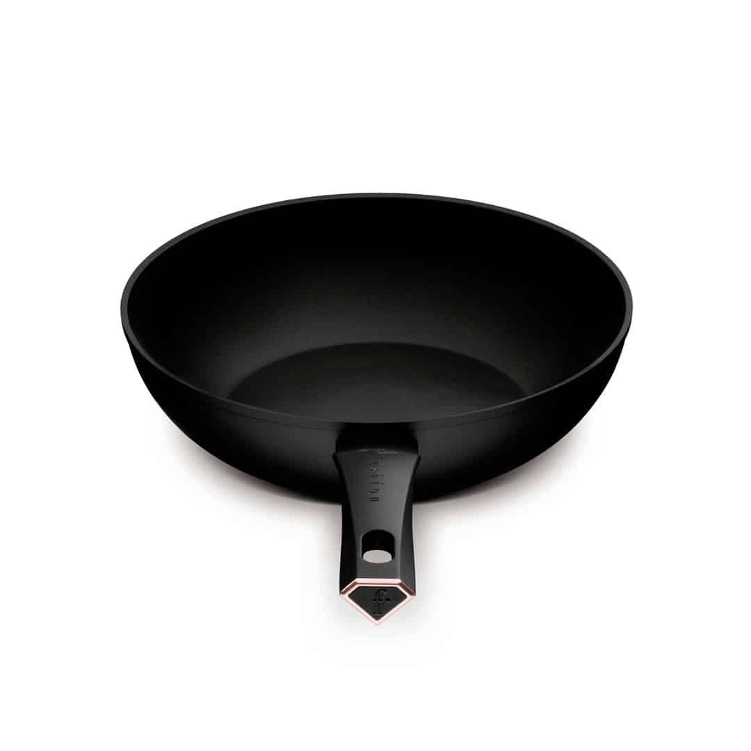 Tapadásmentes wok, 28 cm (Fekete, rozéarany). A termék elölnézetből.