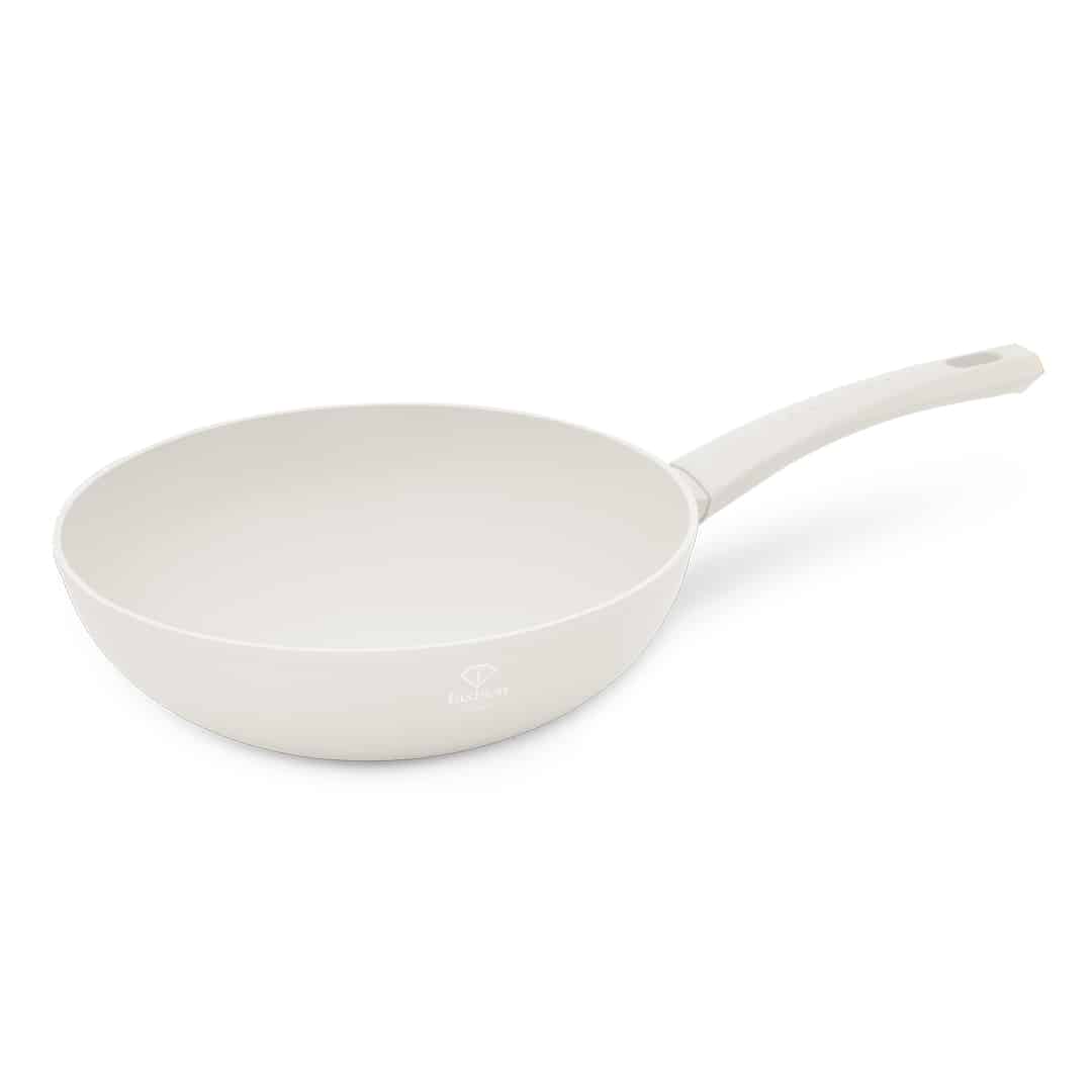Tapadásmentes wok, 28 cm (Krém, arany). Termékfotó világos háttéren.
