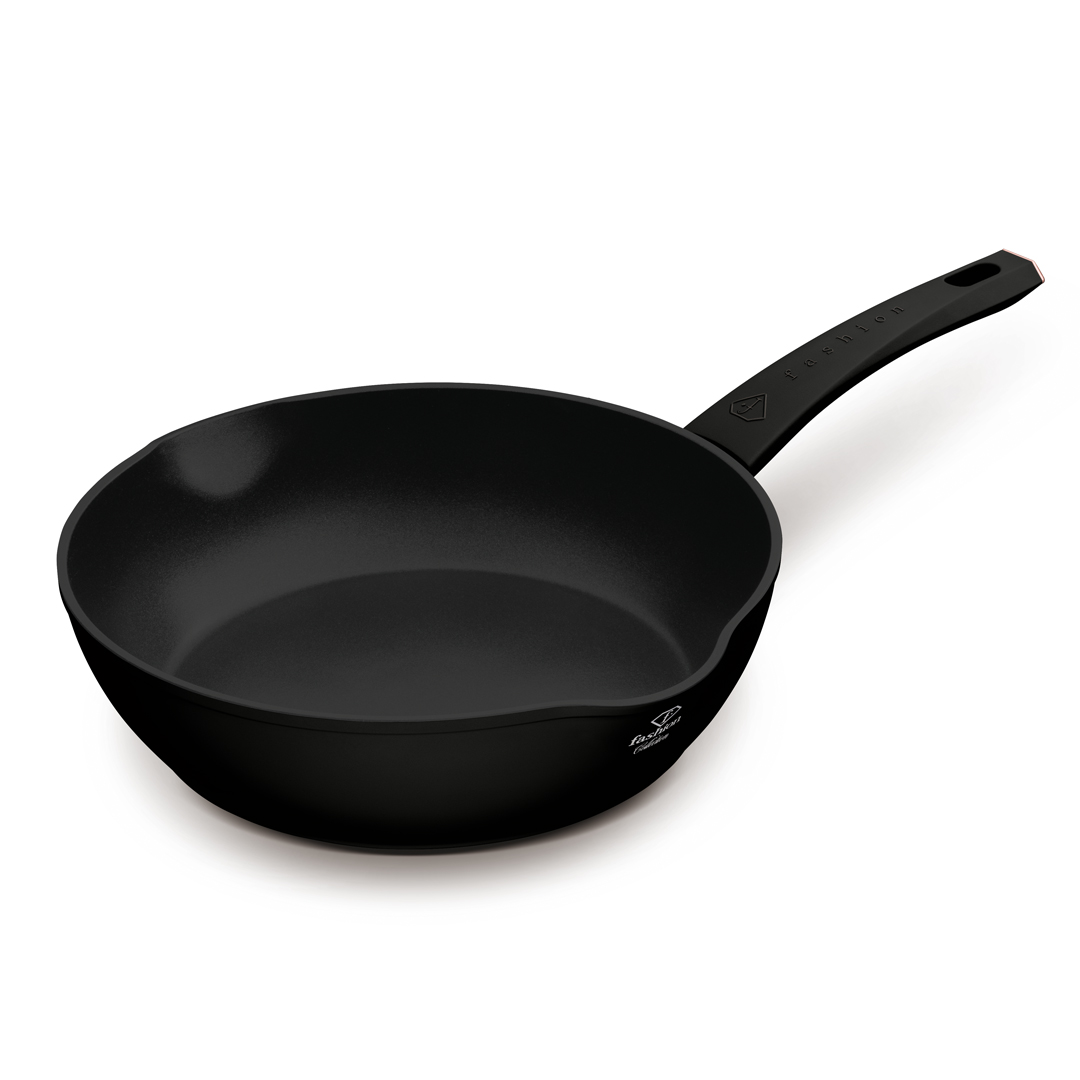 Mély serpenyő két kiöntővel, 28 cm, fekete és rózsaarany, kép 2