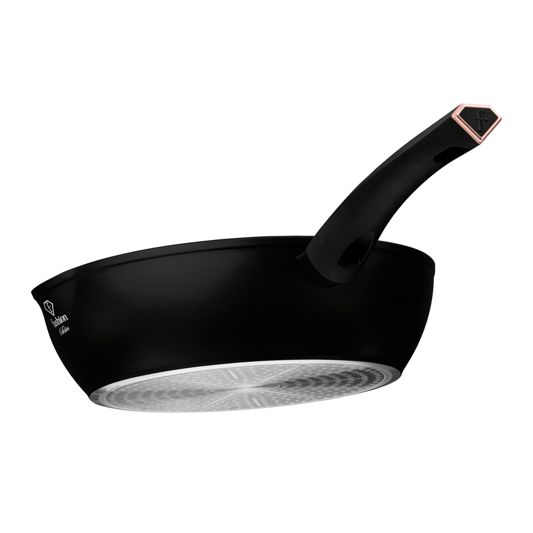 Mély serpenyő két kiöntővel, 28 cm, fekete és rózsaarany, kép 3