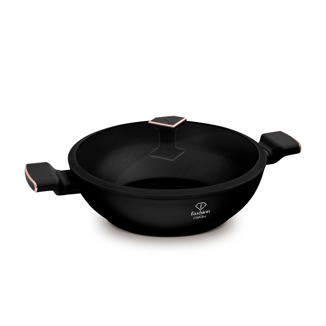 Wok mit Glasdeckel, 30 cm, Schwarz und Roségold, Bild 1