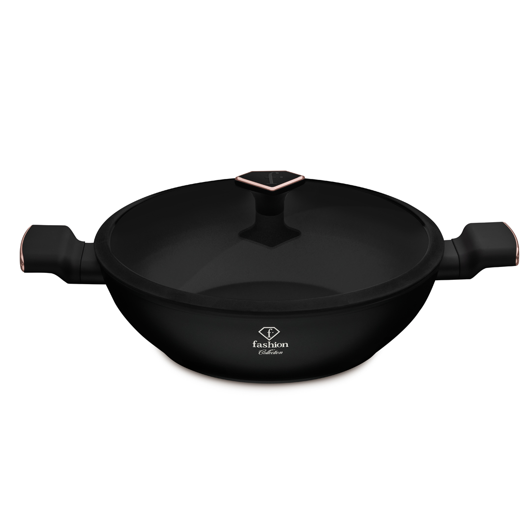 Wok mit Glasdeckel, 30 cm, Schwarz und Roségold, Bild 2