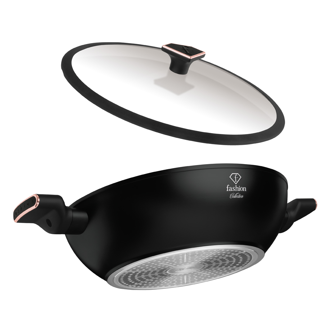 Wok mit Glasdeckel, 30 cm, Schwarz und Roségold, Bild 3