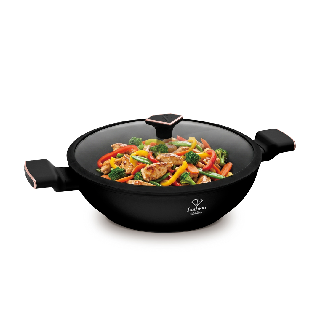 Wok mit Glasdeckel, 30 cm, Schwarz und Roségold, Bild 4