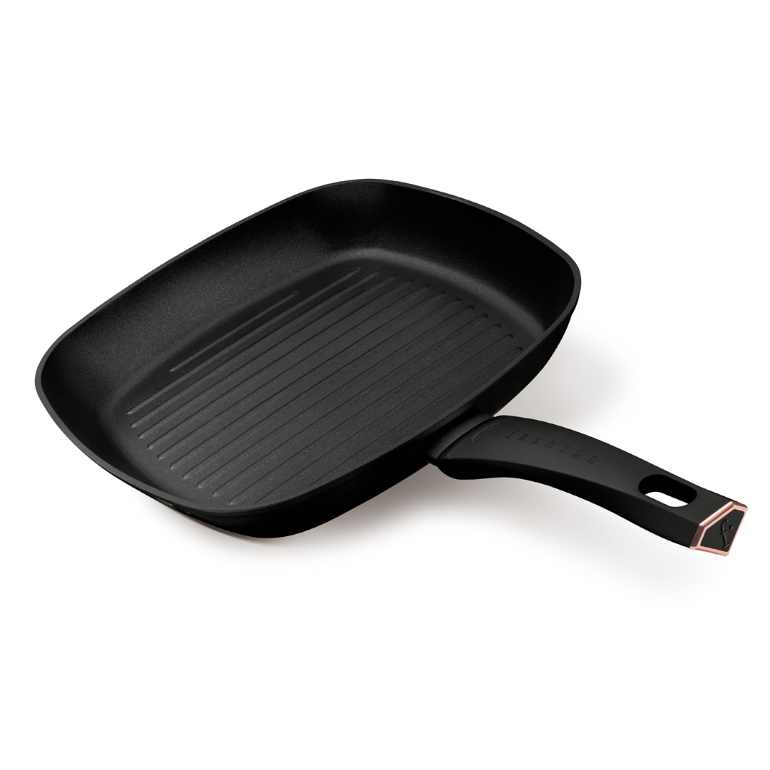 Patelnia grillowa ze szklaną pokrywką, 28 cm, czerń i różowe złoto, zdjęcie 2