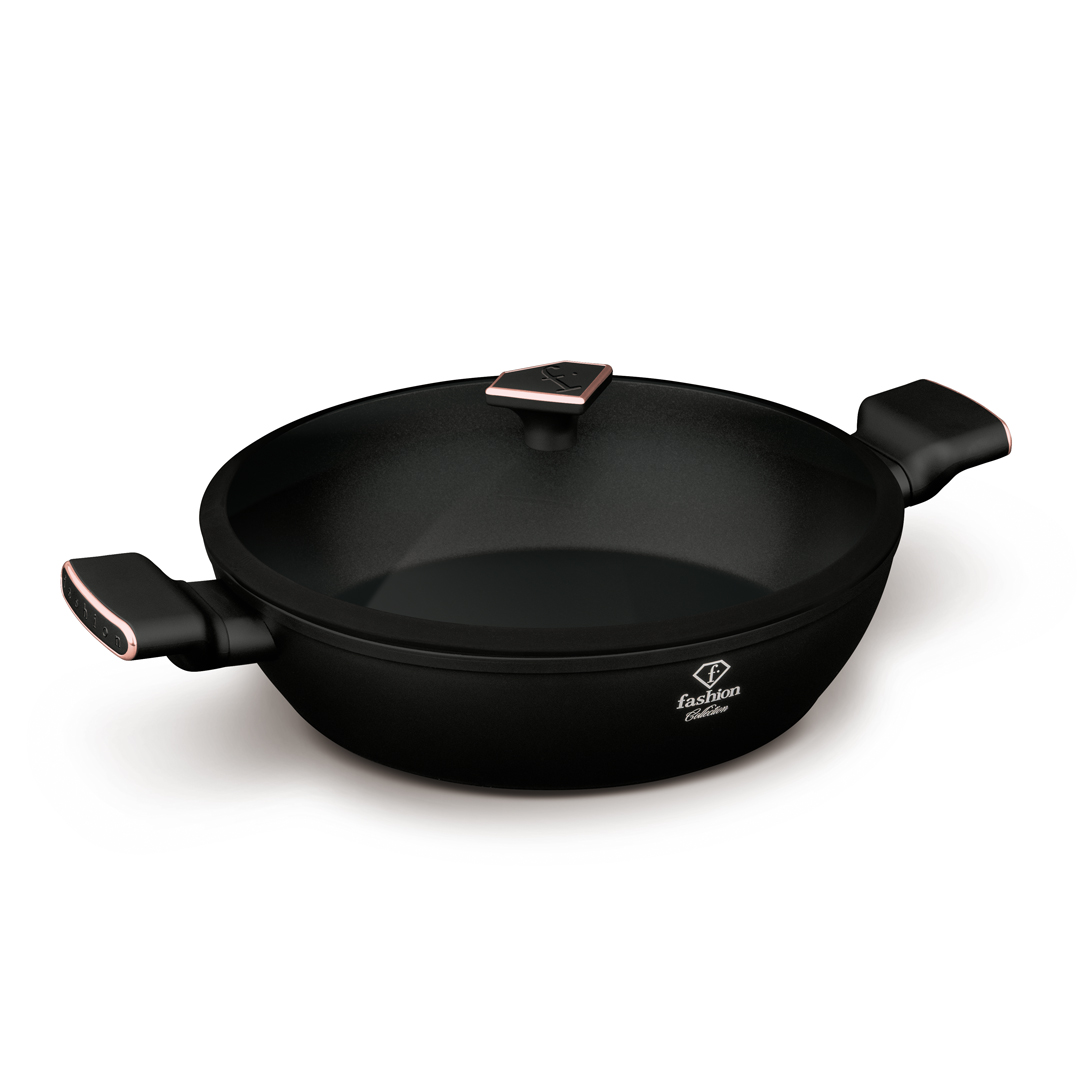 Shallow casserole pan with glass lid, 30 cm, black and rose gold, photo 1