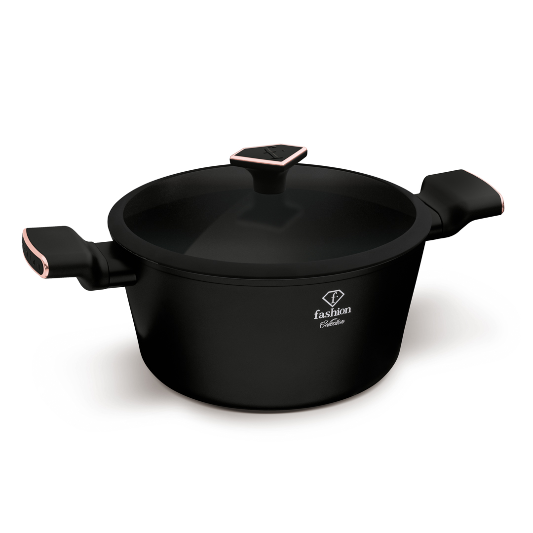 Fazék szűrős üvegfedővel, 20 cm, 2,5 l, fekete és rózsaarany, kép 1