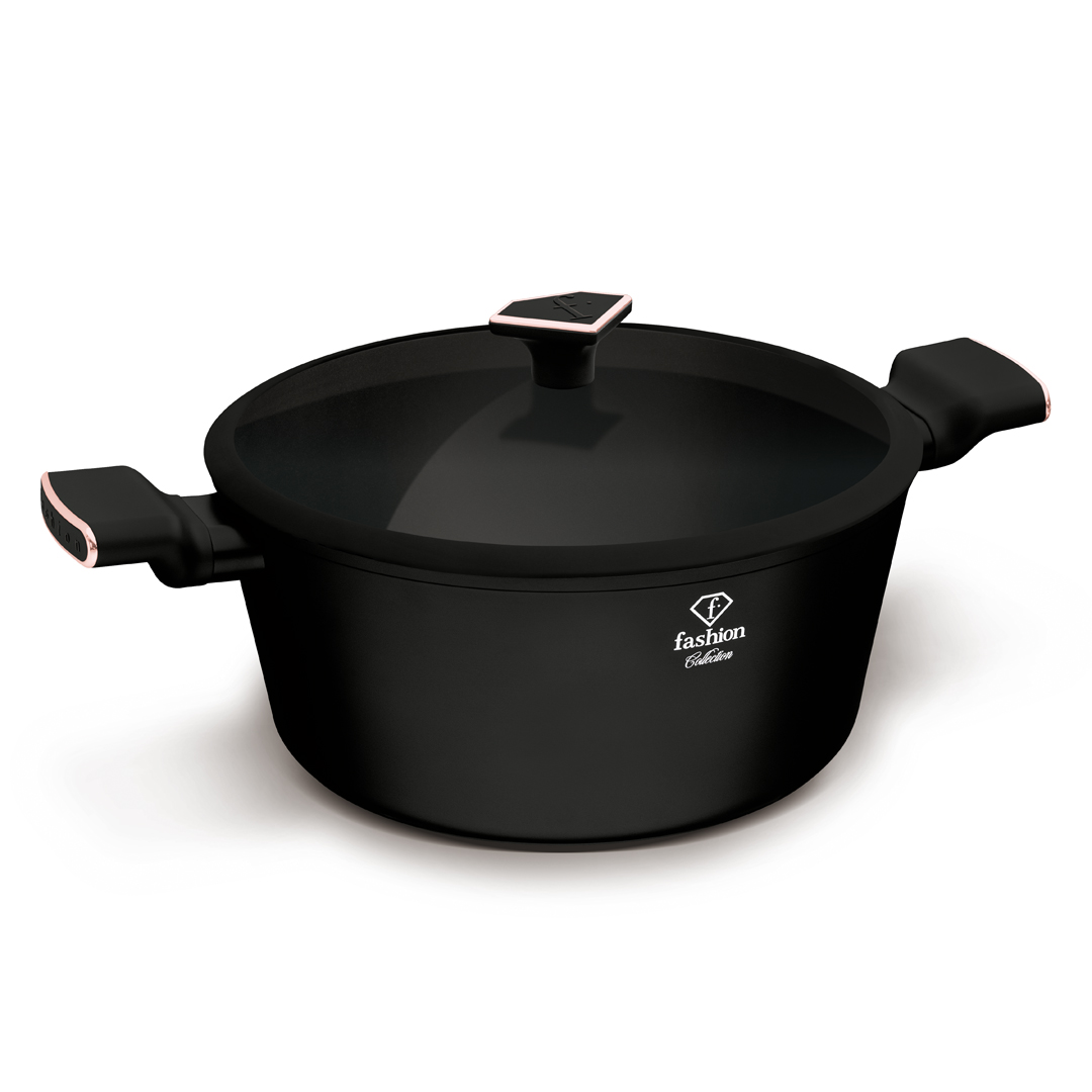 Nagy fazék üvegfedővel, 30 cm, 8 l, fekete és rózsaarany, kép 1