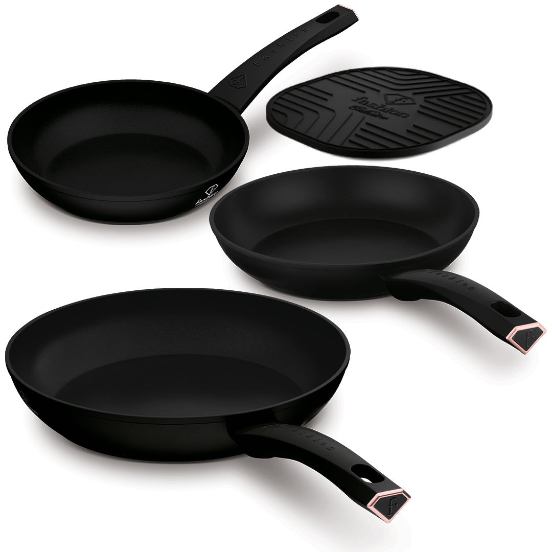 4-teiliges Pfannenset, 20, 24 und 28 cm, Schwarz und Roségold, Bild 1