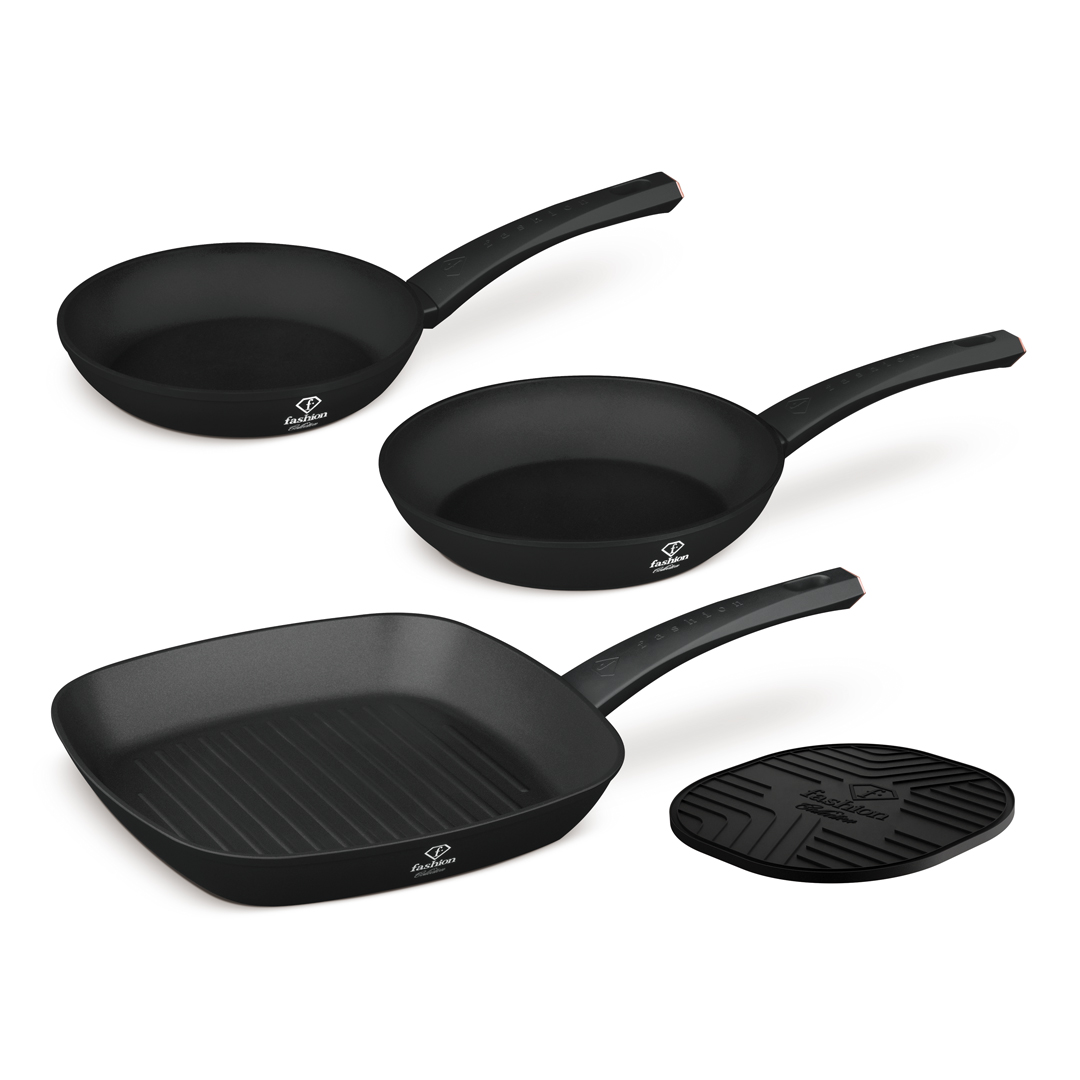 4-teiliges Pfannenset mit Grillpfanne, 20, 24 und 28 cm, Schwarz und Roségold, Bild 1