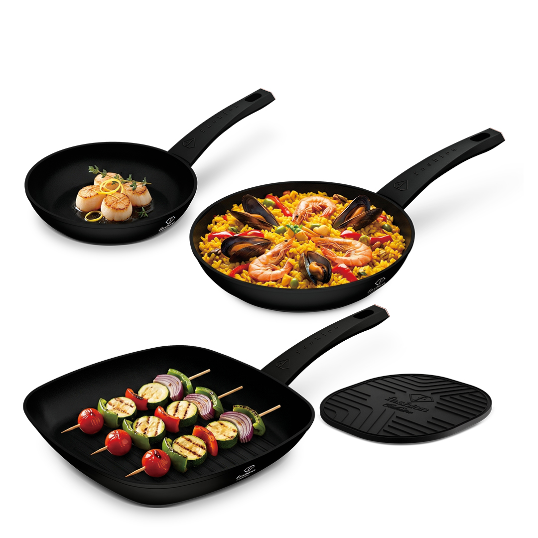 4-teiliges Pfannenset mit Grillpfanne, 20, 24 und 28 cm, Schwarz und Roségold, Bild 4