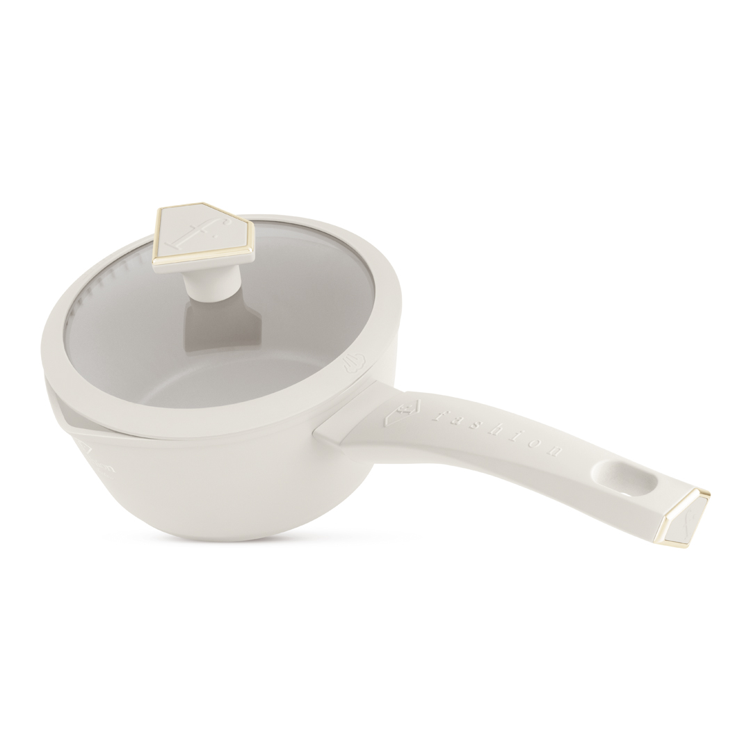 Casserole avec couvercle en verre, 16 cm, 1,2 litre, crème et or, photo 1