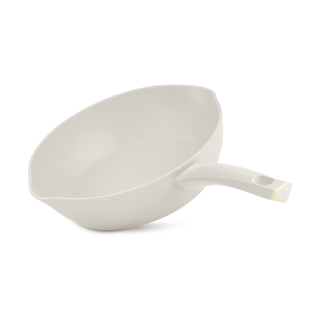 Deep frying pan with two pouring lips, 28 cm, cream and gold, photo 1