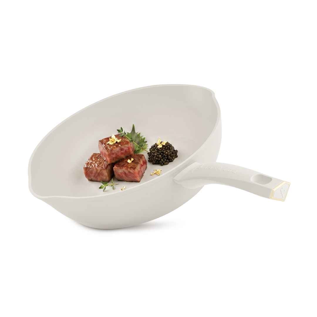Deep frying pan with two pouring lips, 28 cm, cream and gold, photo 4