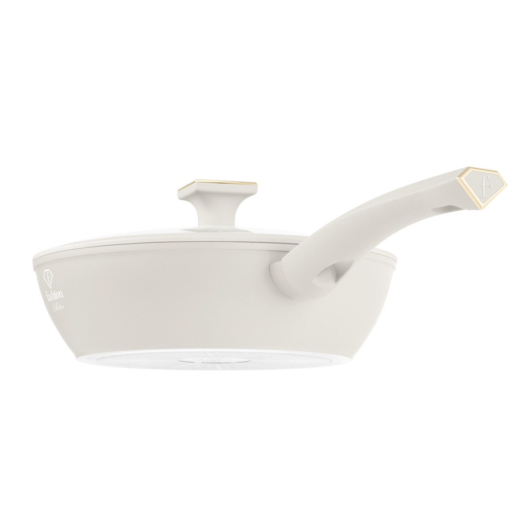 Tiefe Pfanne mit Glasdeckel, 24 cm, Creme und Gold, Bild 3