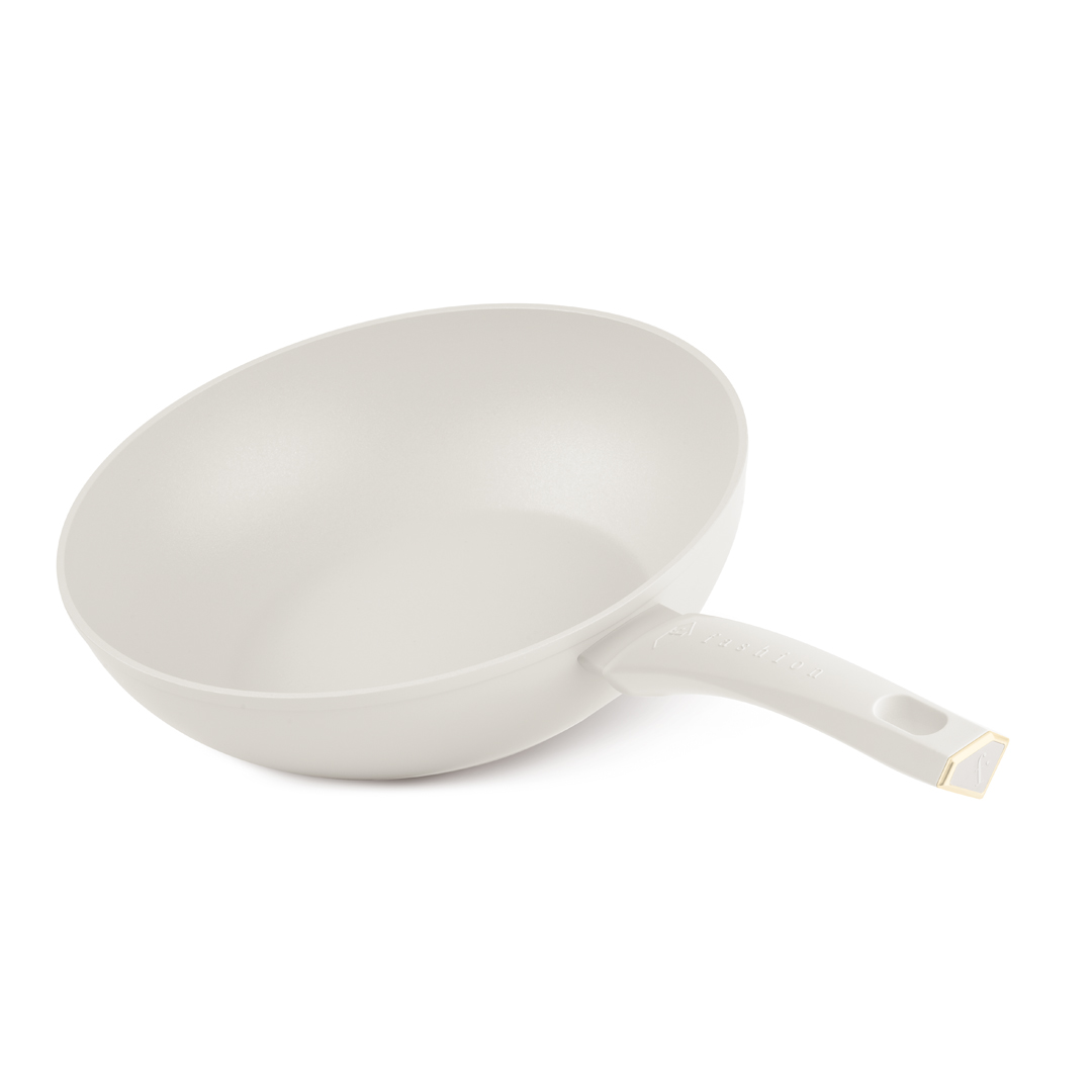 Tapadásmentes wok, 28 cm, krém és arany, kép 1