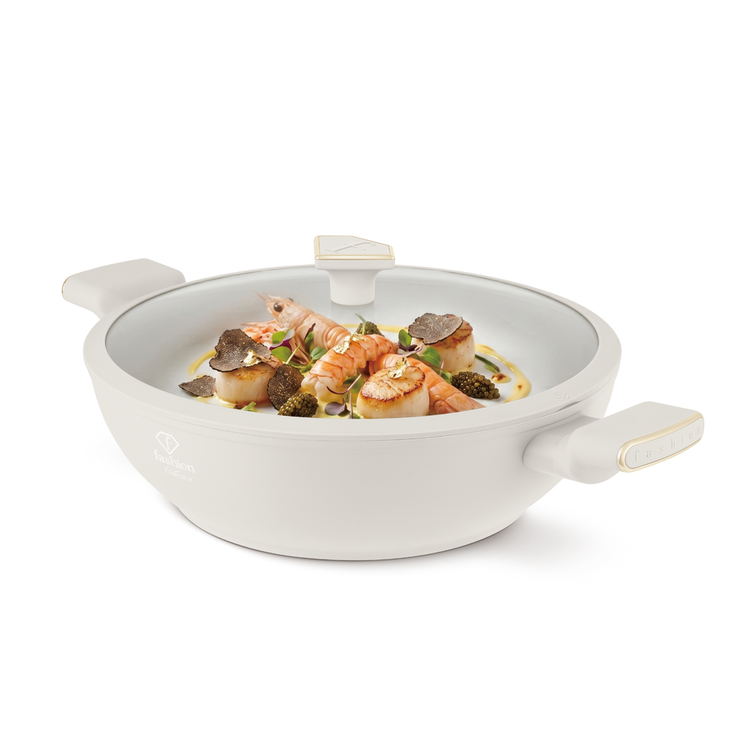 Wok mit Glasdeckel, 30 cm, Creme und Gold, Bild 4