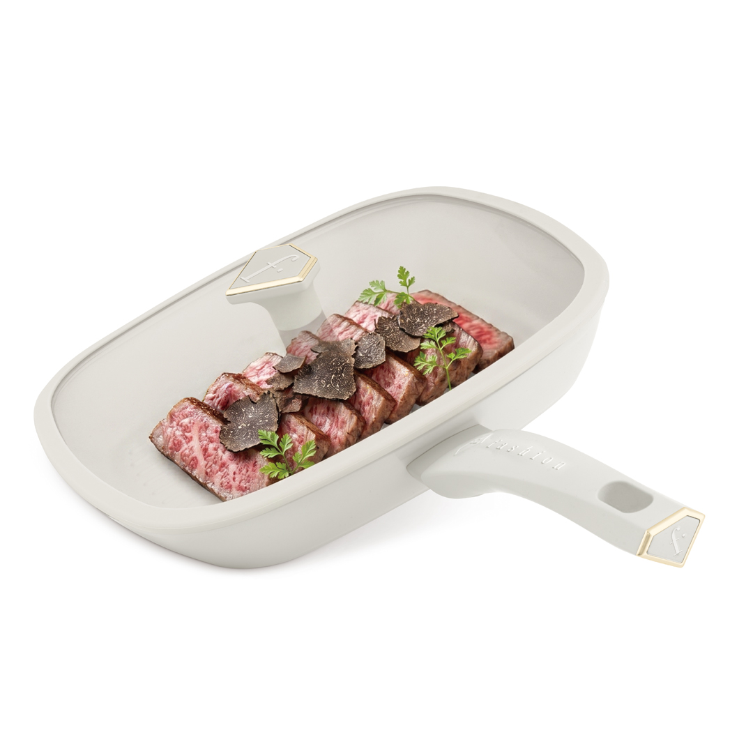 Grillpfanne mit Glasdeckel, 28 cm, Creme und Gold, Bild 4