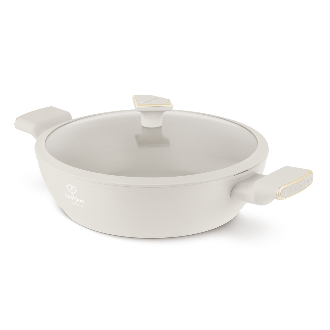 Shallow casserole pan with glass lid, 28 cm, cream and gold, photo 1