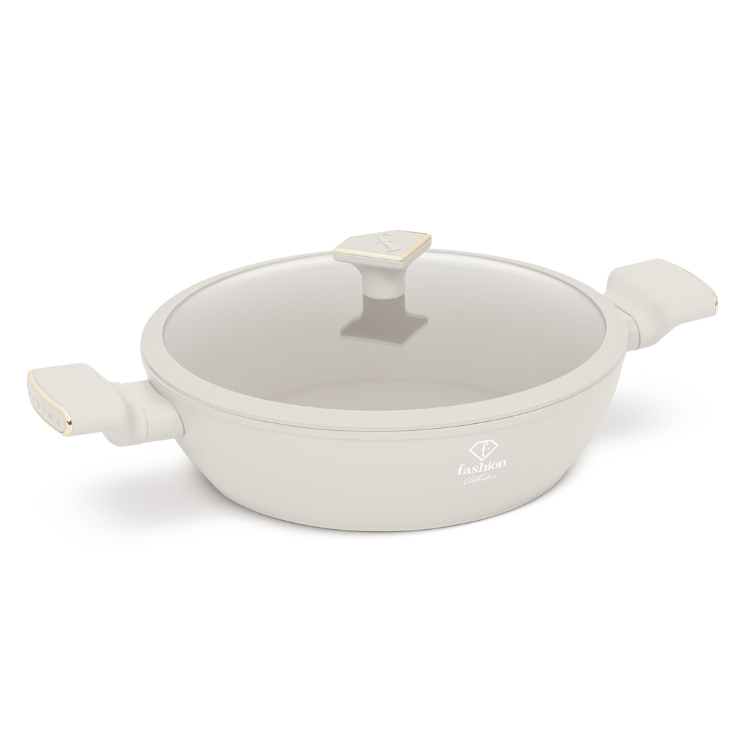 Sauteuse basse avec couvercle en verre, 28 cm, crème et or, photo 2