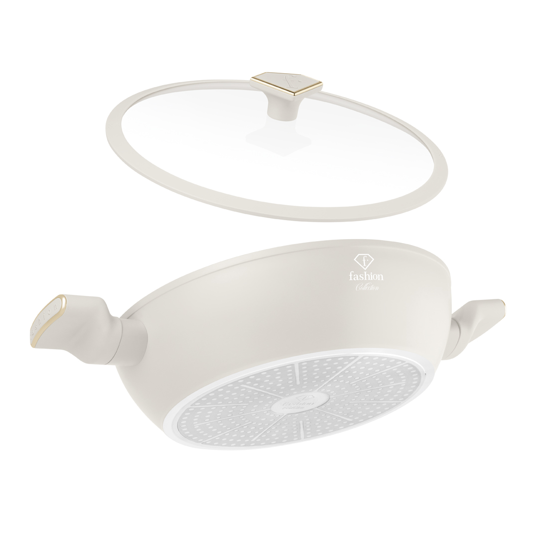 Sauteuse basse avec couvercle en verre, 28 cm, crème et or, photo 3