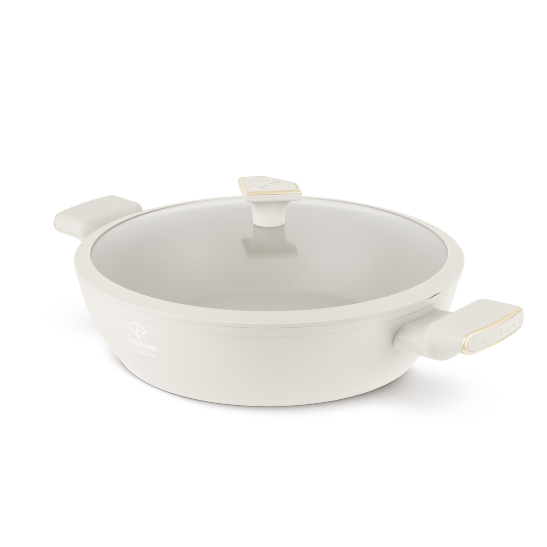 Shallow casserole pan with glass lid, 30 cm, cream and gold, photo 1