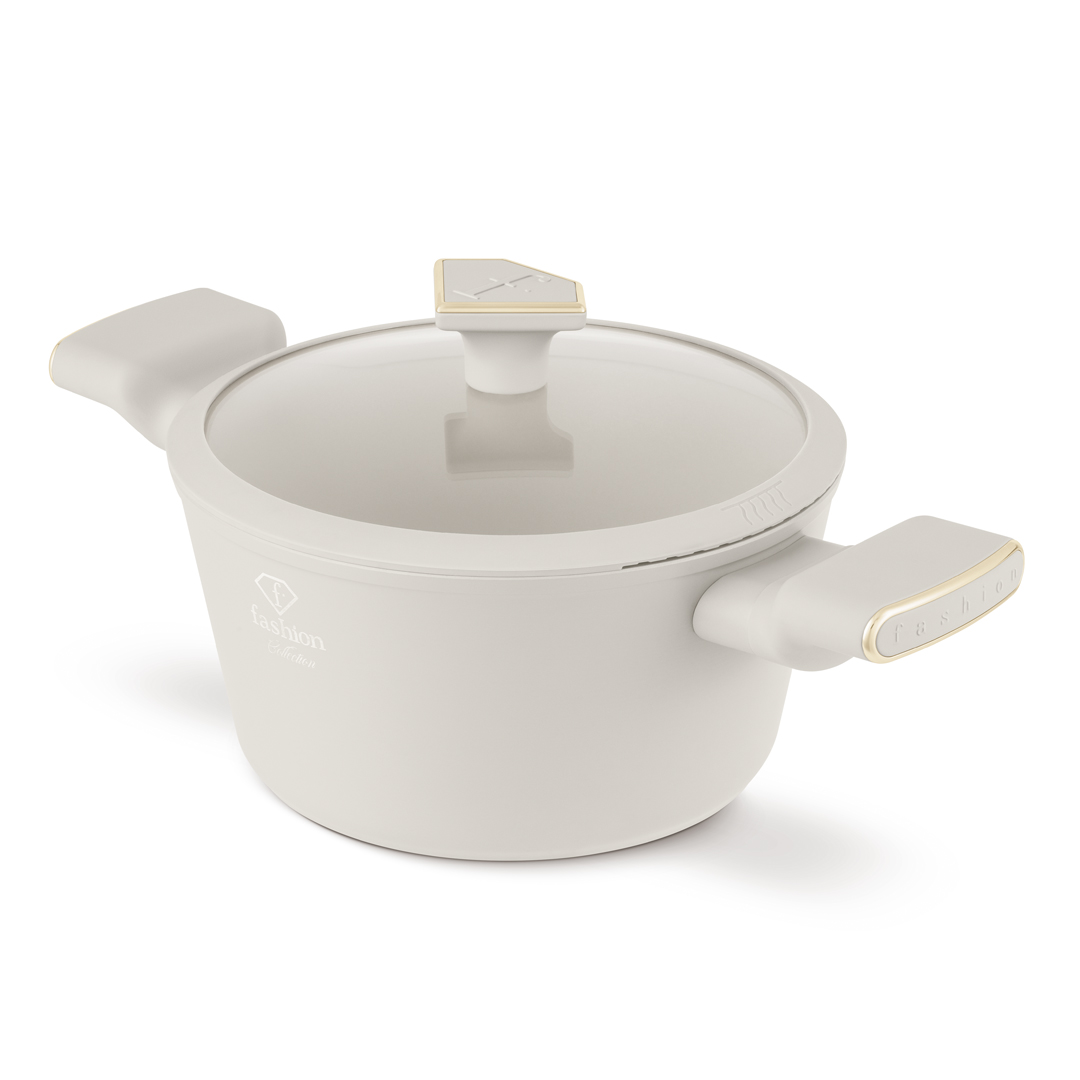 Pot with glass strainer lid, 20 cm, 2.5 litres, cream and gold, photo 1