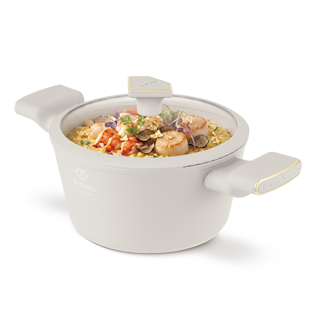 Fazék szűrős üvegfedővel, 20 cm, 2,5 l, krém és arany, kép 4