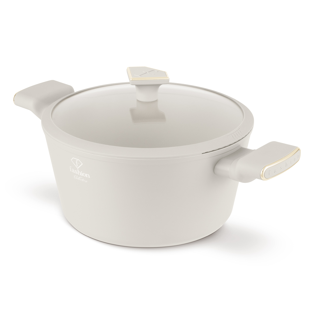 Pot with glass strainer lid, 24 cm, 4.1 litres, cream and gold, photo 1