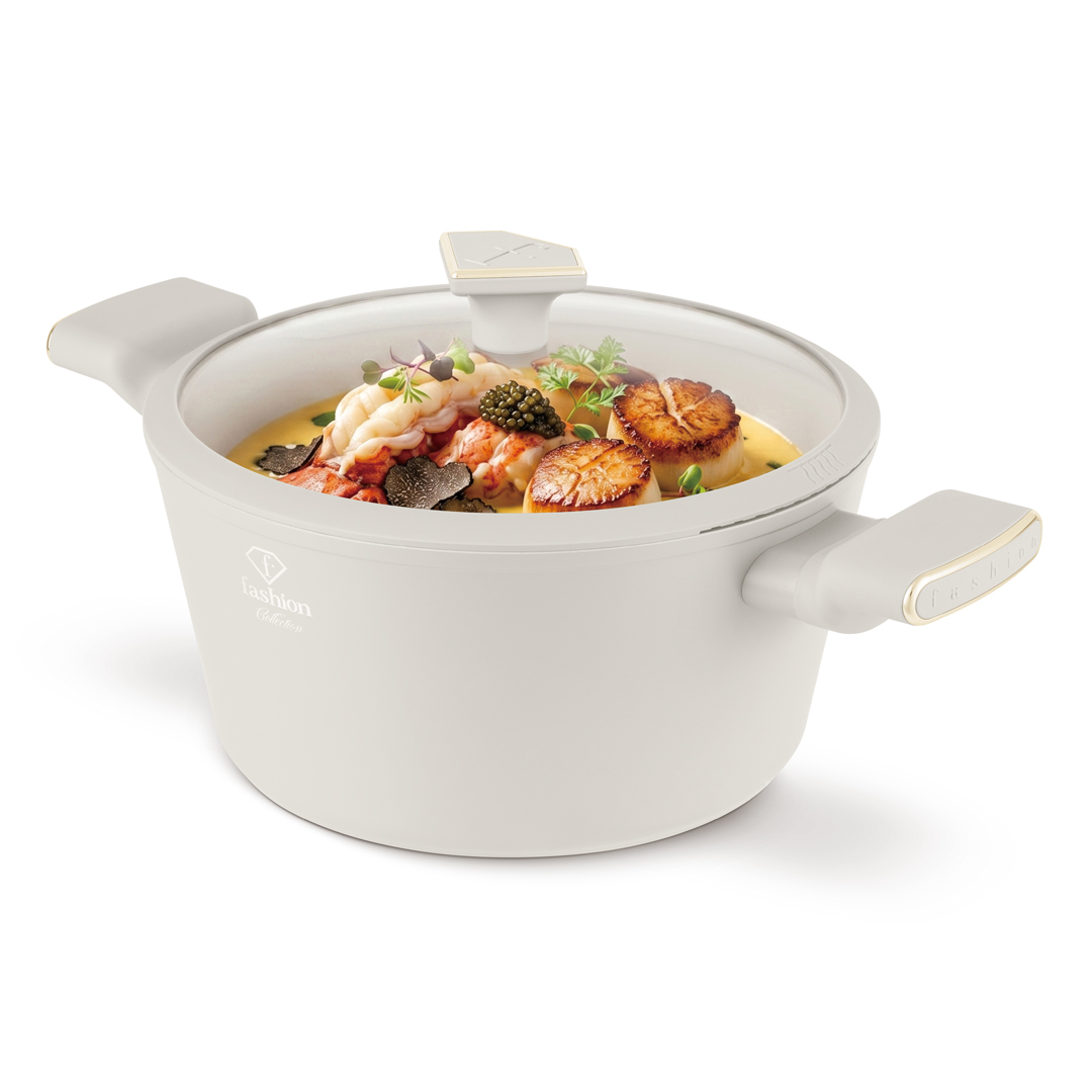 Fazék szűrős üvegfedővel, 24 cm, 4,1 l, krém és arany, kép 4