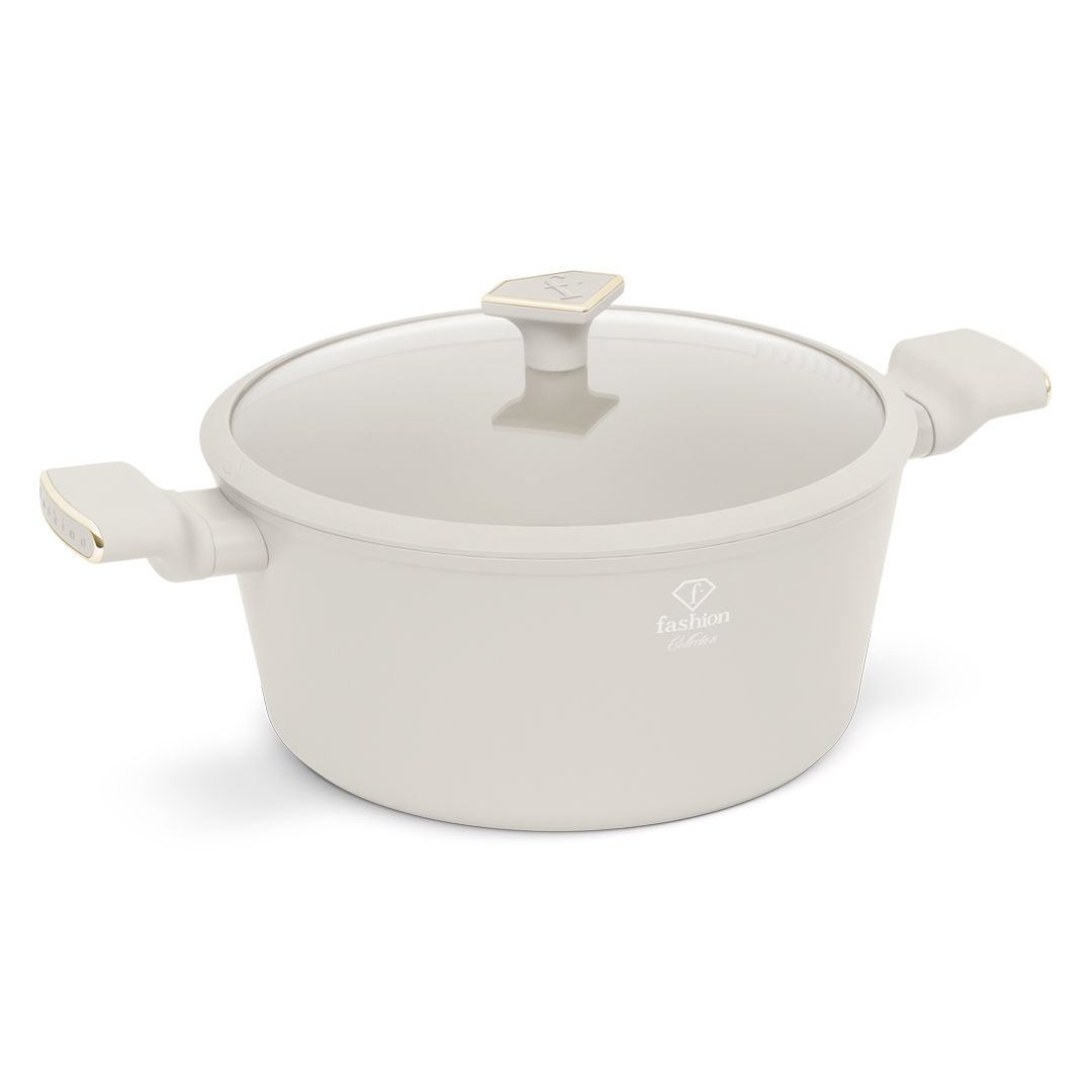 Pot with glass strainer lid, 28 cm, 6.1 litres, cream and gold, photo 1