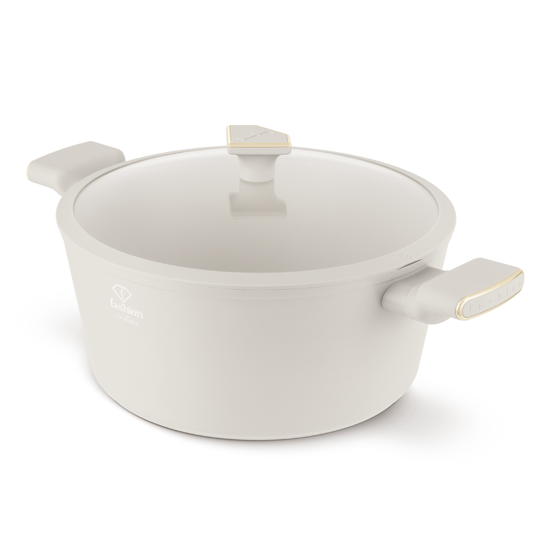Large pot with glass lid, 30 cm, 8 litres, cream and gold, photo 1