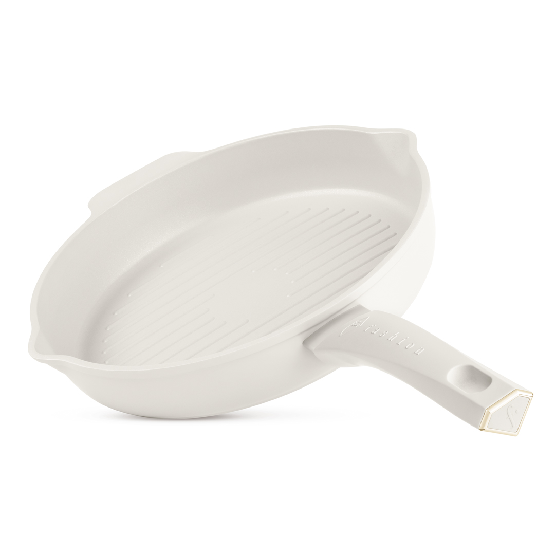 Runde Grillpfanne mit zwei Ausgießern, 26 cm, Creme und Gold, Bild 1