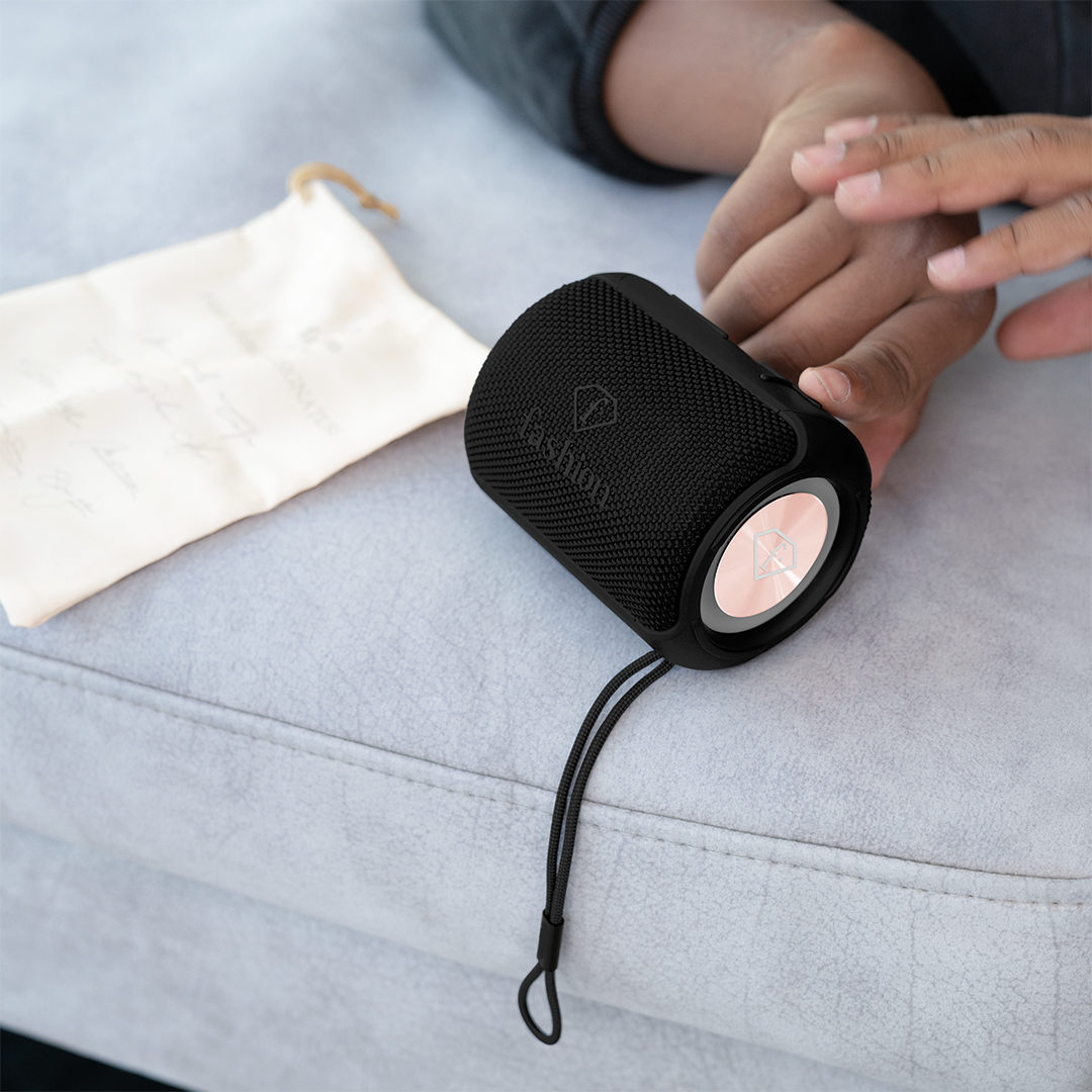 Enceinte Bluetooth compacte, noir et or rose, photo 2