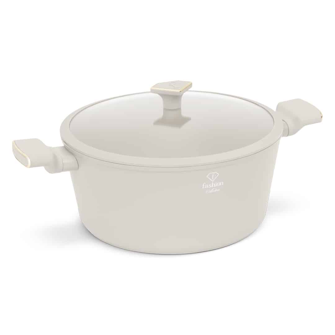 Nagy fazék üvegfedővel, 30 cm, 8 l (Krém, arany). Termékfotó világos háttéren.
