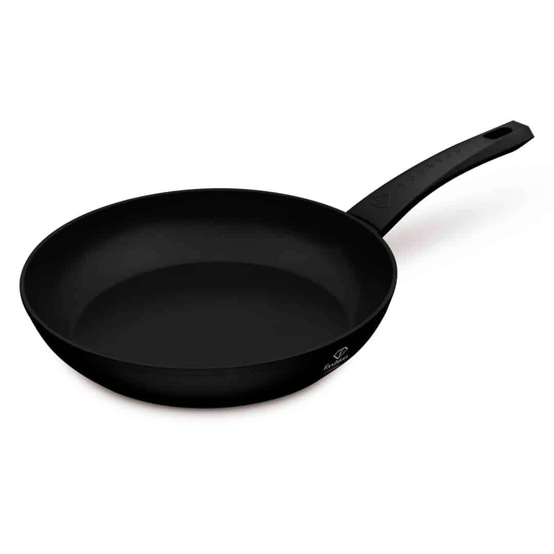 Tapadásmentes serpenyő, 28 cm (Fekete, rozéarany). Termékfotó világos háttéren.