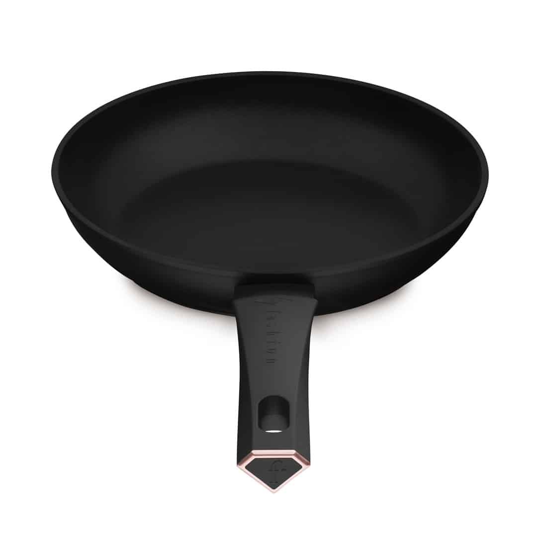 4 részes edénykészlet, 24 cm-es serpenyővel és fedős fazékkal (Fekete, rozéarany). A termék elölnézetből.