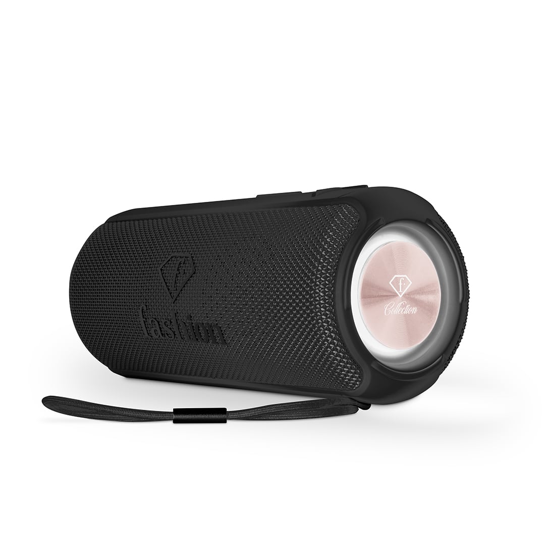 Hordozható Bluetooth-hangszóró, 21 cm (Fekete, rozéarany). Termékfotó világos háttéren.