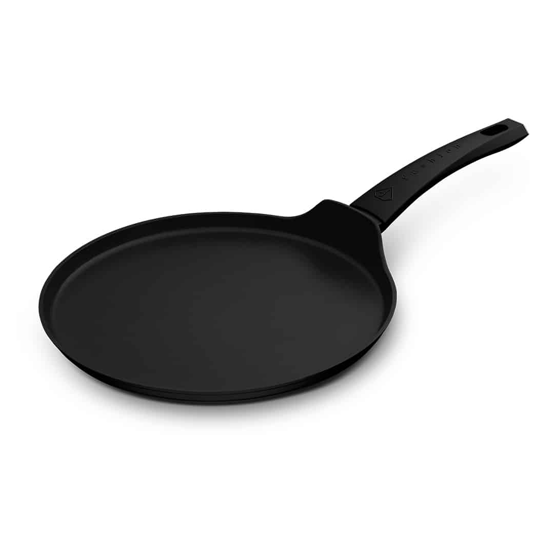 Tapadásmentes palacsintasütő, 25 cm (Fekete, rozéarany). Termékfotó világos háttéren.