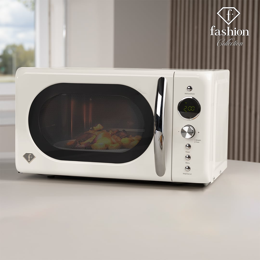 Digitális mikrohullámú sütő, 20 l (Krém, arany). A termék otthoni környezetben bemutatva.