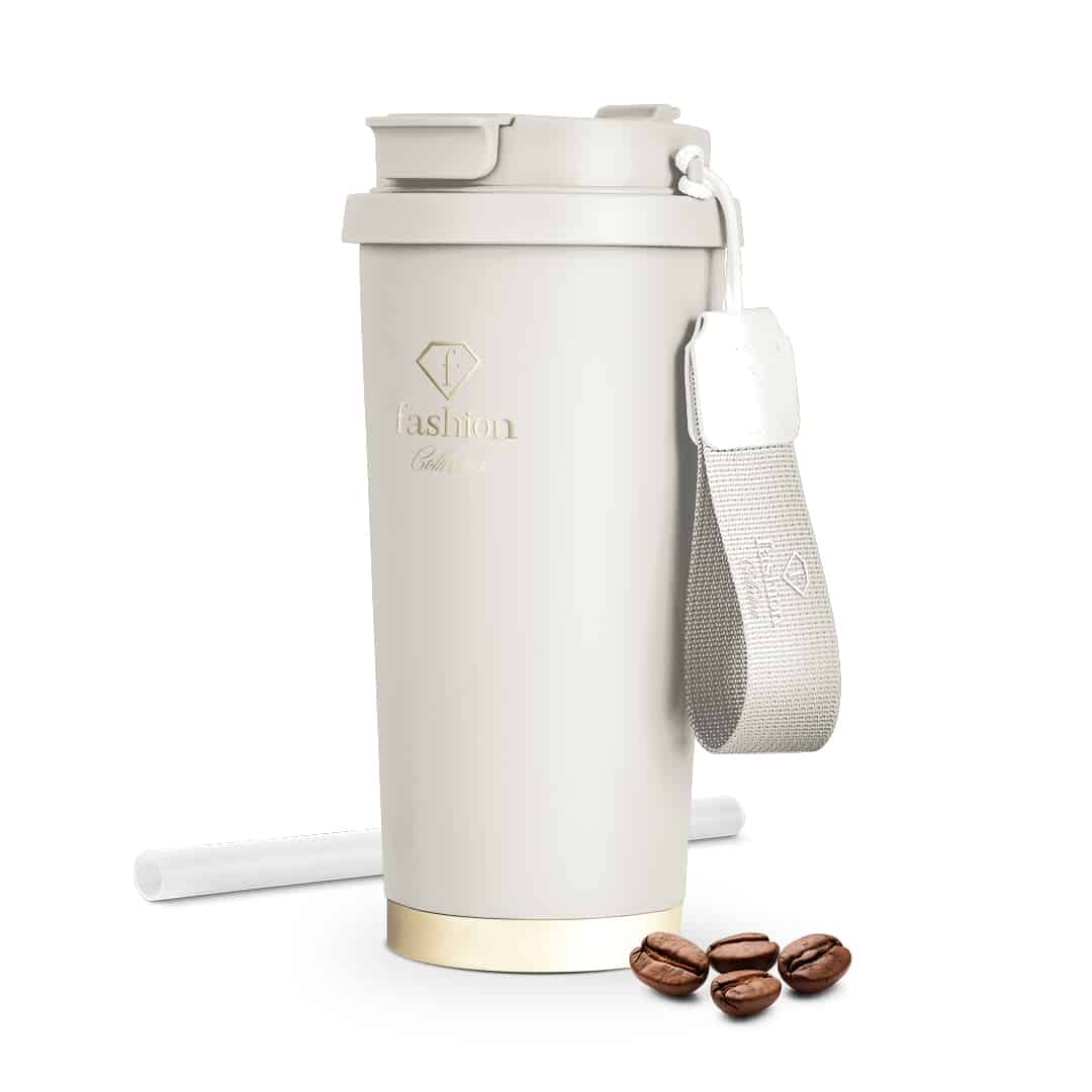 Duplafalú utazóbögre, 500 ml (Krém, arany). Termékfotó világos háttéren.