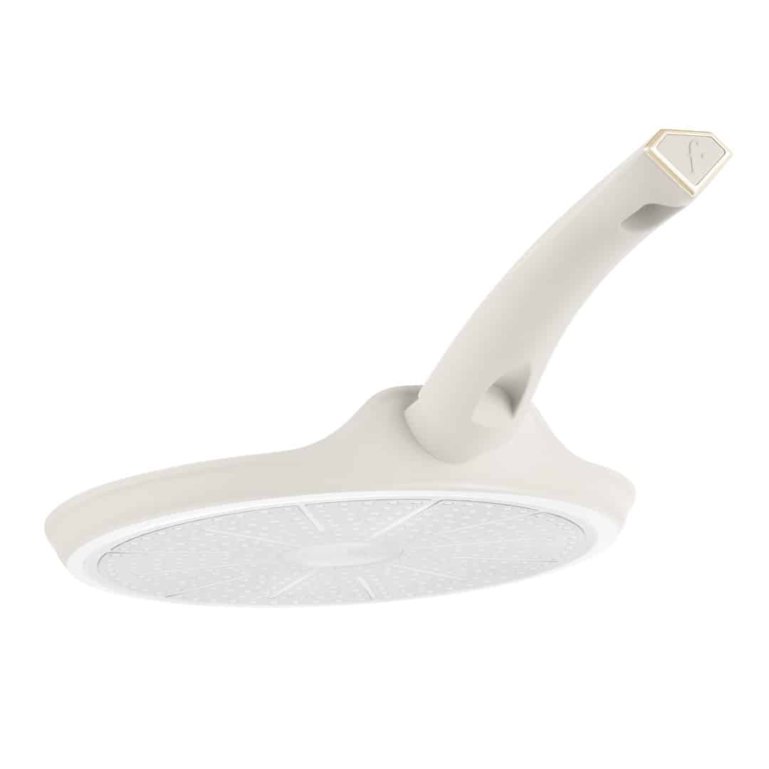 Tapadásmentes palacsintasütő, 25 cm (Krém, arany). Az edény alja és fogantyúja látható.