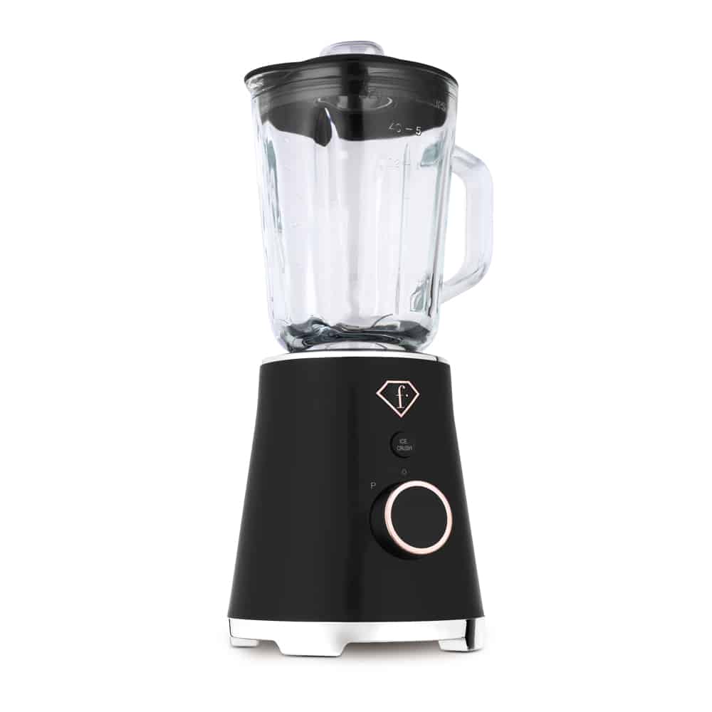 Turmixgép üvegkancsóval, 1,5 l (Fekete, rozéarany). Termékfotó világos háttéren.