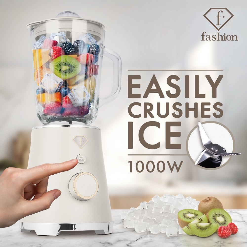 Blender kielichowy ze szklanym dzbankiem, 1,5 l (Kremowy ze złotem). Zbliżenie obsługi elementów sterujących urządzenia.