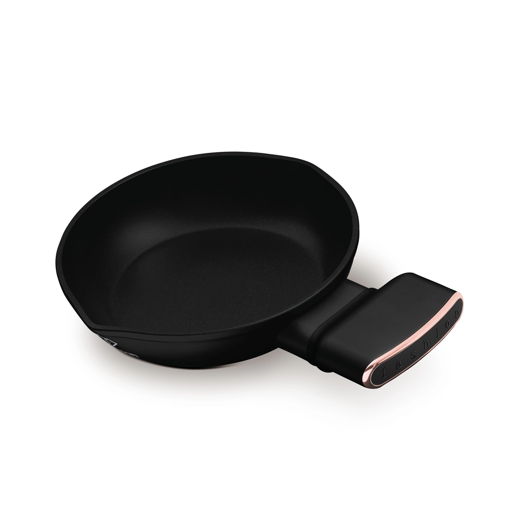 Mini tapadásmentes serpenyő, 16 cm (Fekete, rozéarany). Termékfotó világos háttéren.