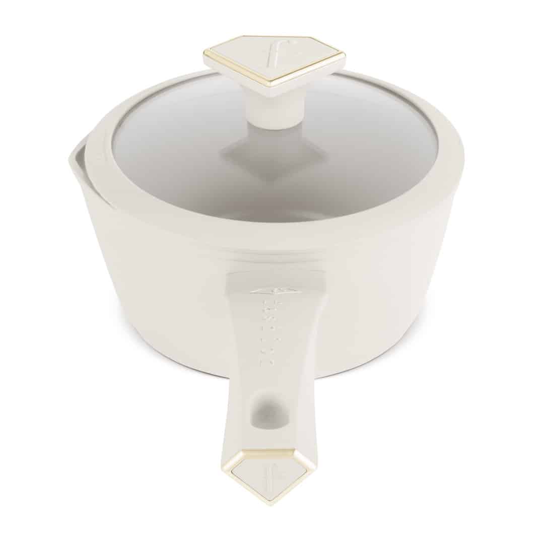 Nyeles lábas üvegfedővel, 16 cm, 1,2 l (Krém, arany). A termék felülnézetből.